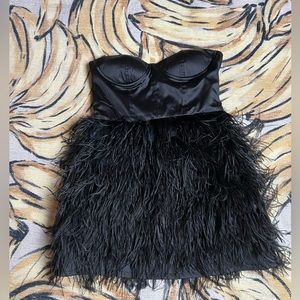 Blaque Label ostrich feather strapless dress